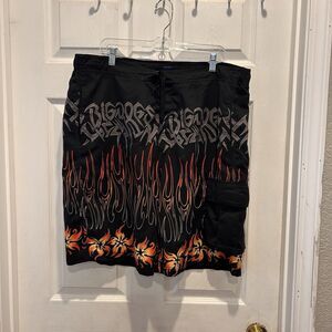 Vintage Y2k‎ Big Dog Mens Board Shorts Flames Black Size Large Baggy